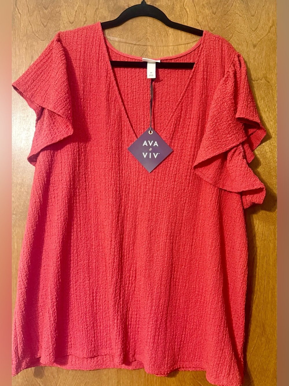 Target Red Textured V-Neck Flutter Sleeve Top